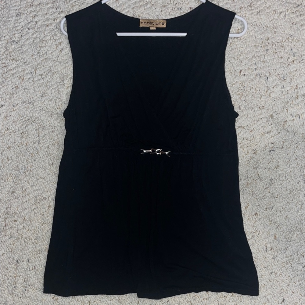 Notations Black Sleeveless Blouse with Silver Accent